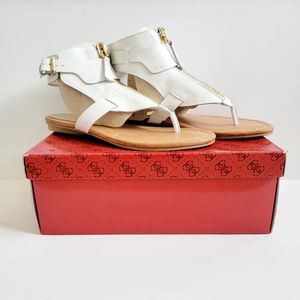 New Guess Gastan Gladiator White Leather Flat Sandals, 7.5M